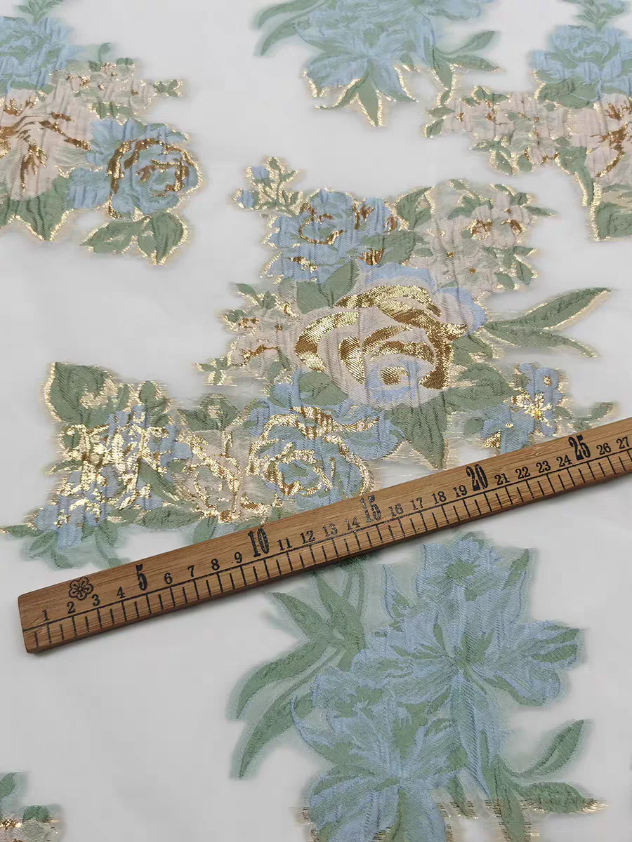 FAB-BROC-023 Spring and summer breathable gold silk organza cut flower fabric fresh swing skirt wedding dress jacquard fabric advanced customization - Image 5