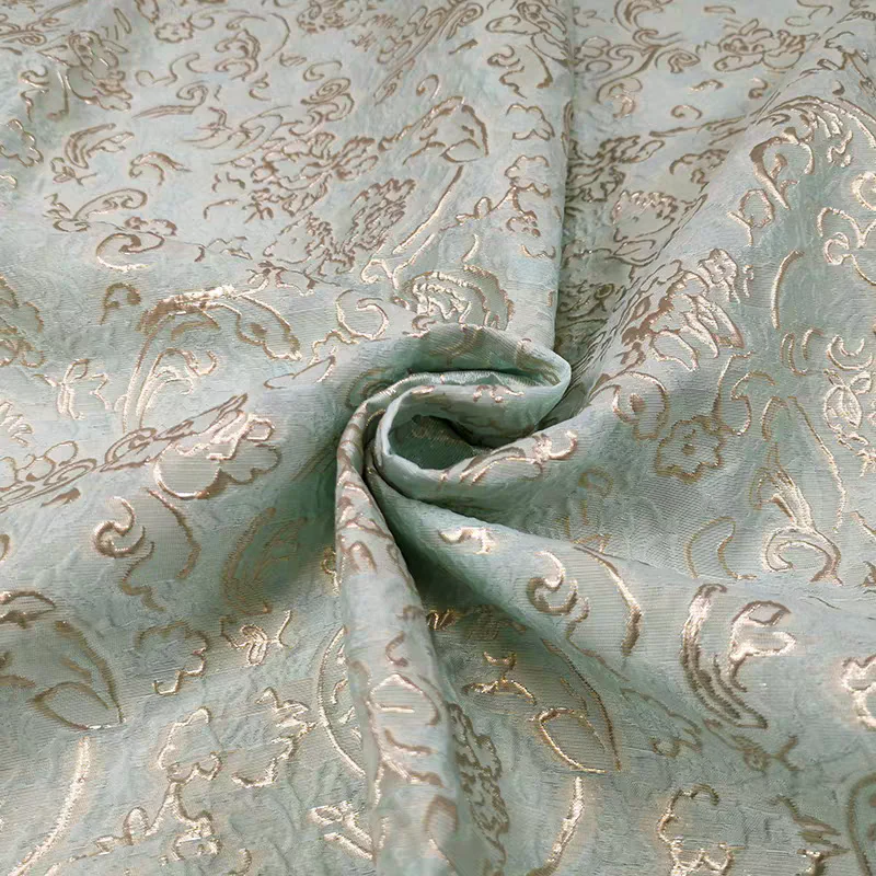 FAB-BROC-024 Three-dimensional embossed pattern jacquard cheongsam fabric spring and summer high-end dress yarn-dyed clothing gold silk fabric diy - Image 2
