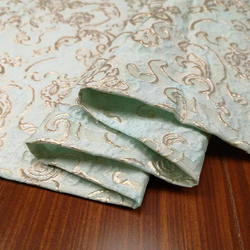 FAB-BROC-024 Three-dimensional embossed pattern jacquard cheongsam fabric spring and summer high-end dress yarn-dyed clothing gold silk fabric diy - Image 3