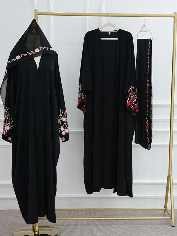 Floral Embroidered Sleeveless Cardigan Dress – Qinghai Style, Red & Pink - Image 2