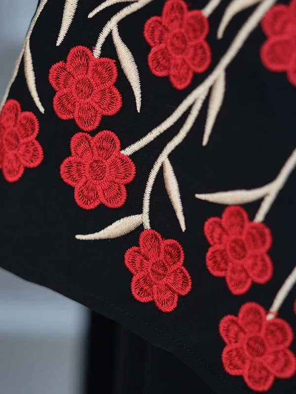 Floral Embroidered Sleeveless Cardigan Dress – Qinghai Style, Red & Pink - Image 4