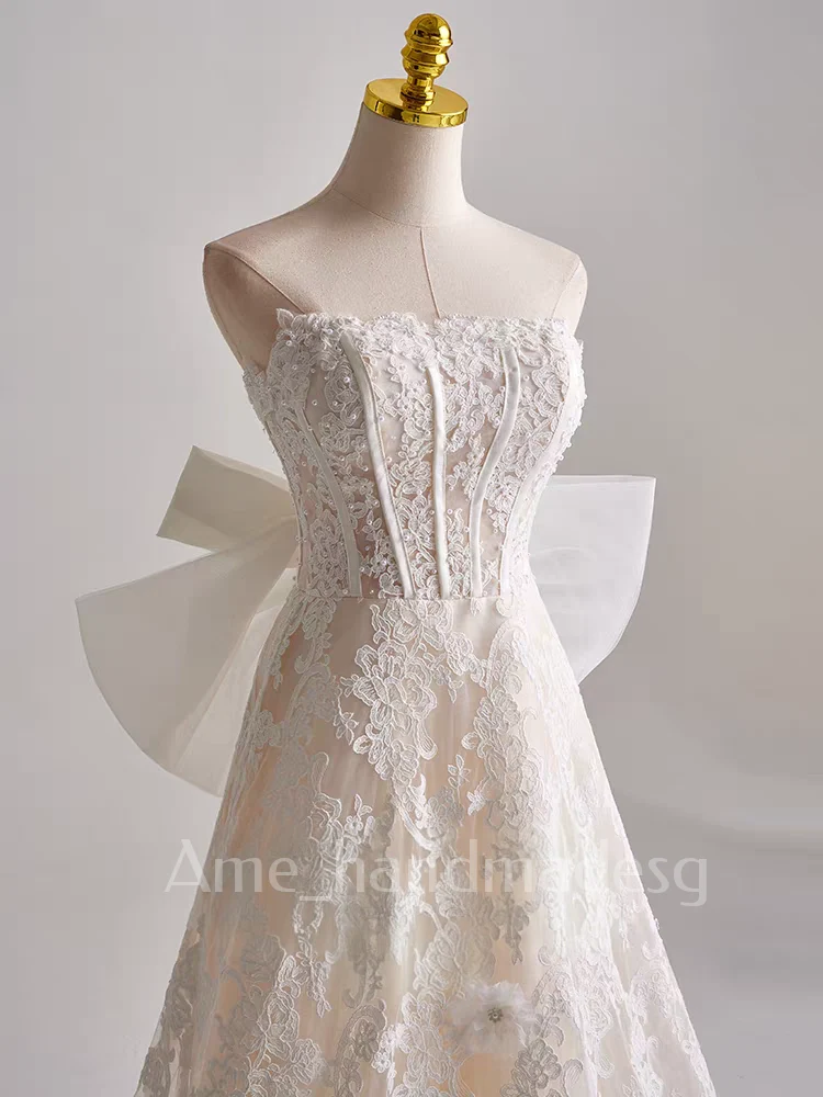 French retro lace light wedding dress bride high-grade tube top slimming out of the door temperament super fairy welcoming dress female - Image 3