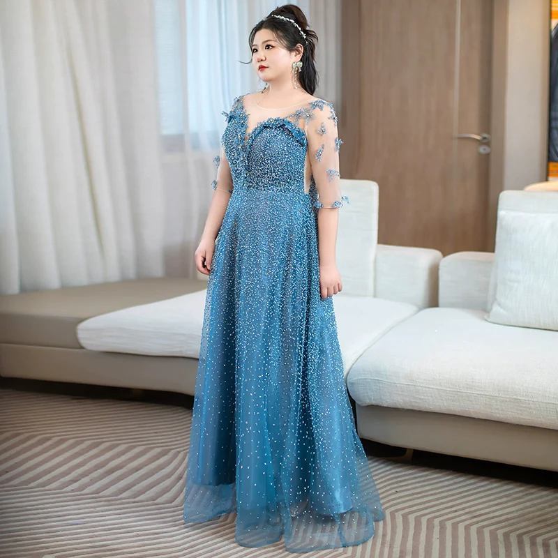 Gray Blue Evening Dress - Image 4
