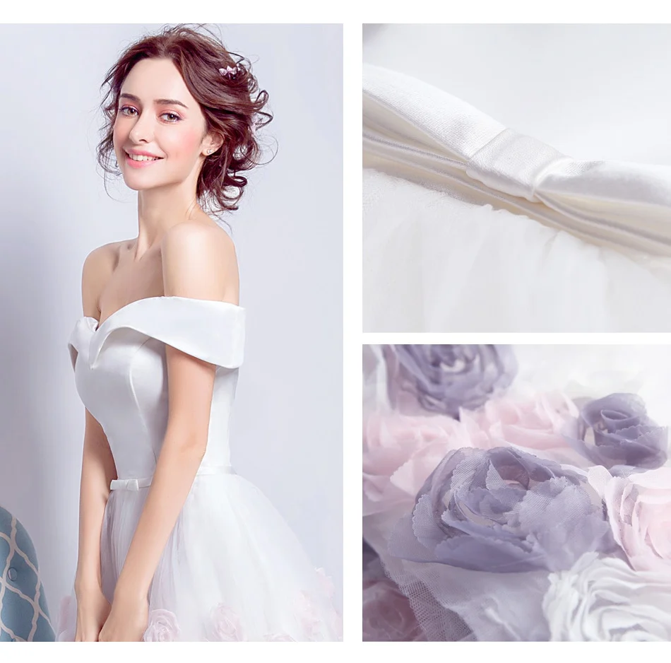 High Quality Pretty Sweetheart Pink&Purple Roses Decorated Style Bridesmaid Dress 224 - Image 3