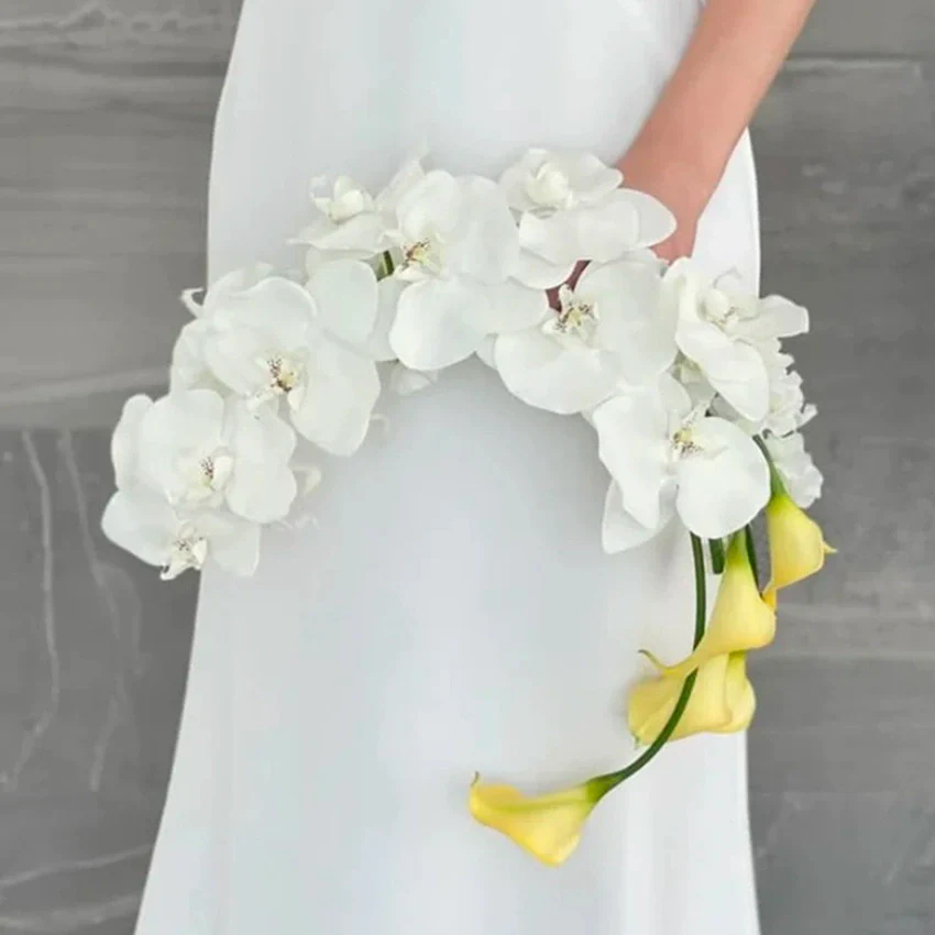Monochrome Wedding Bouquet Handheld Phalaenopsis Aquatic Flowers - Image 7