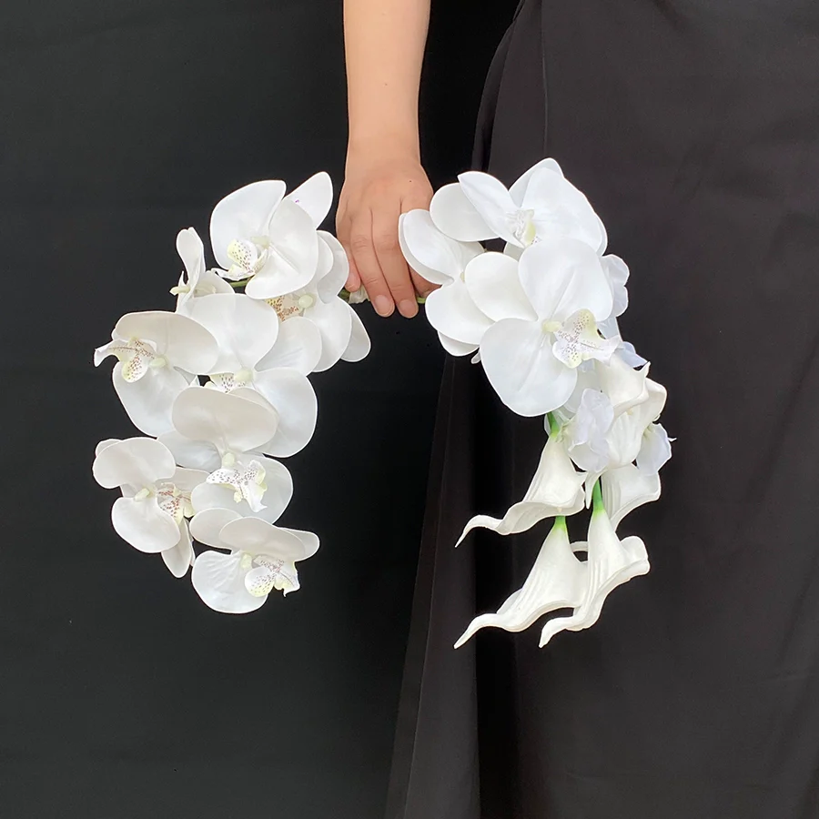 Monochrome Wedding Bouquet Handheld Phalaenopsis Aquatic Flowers - Image 8