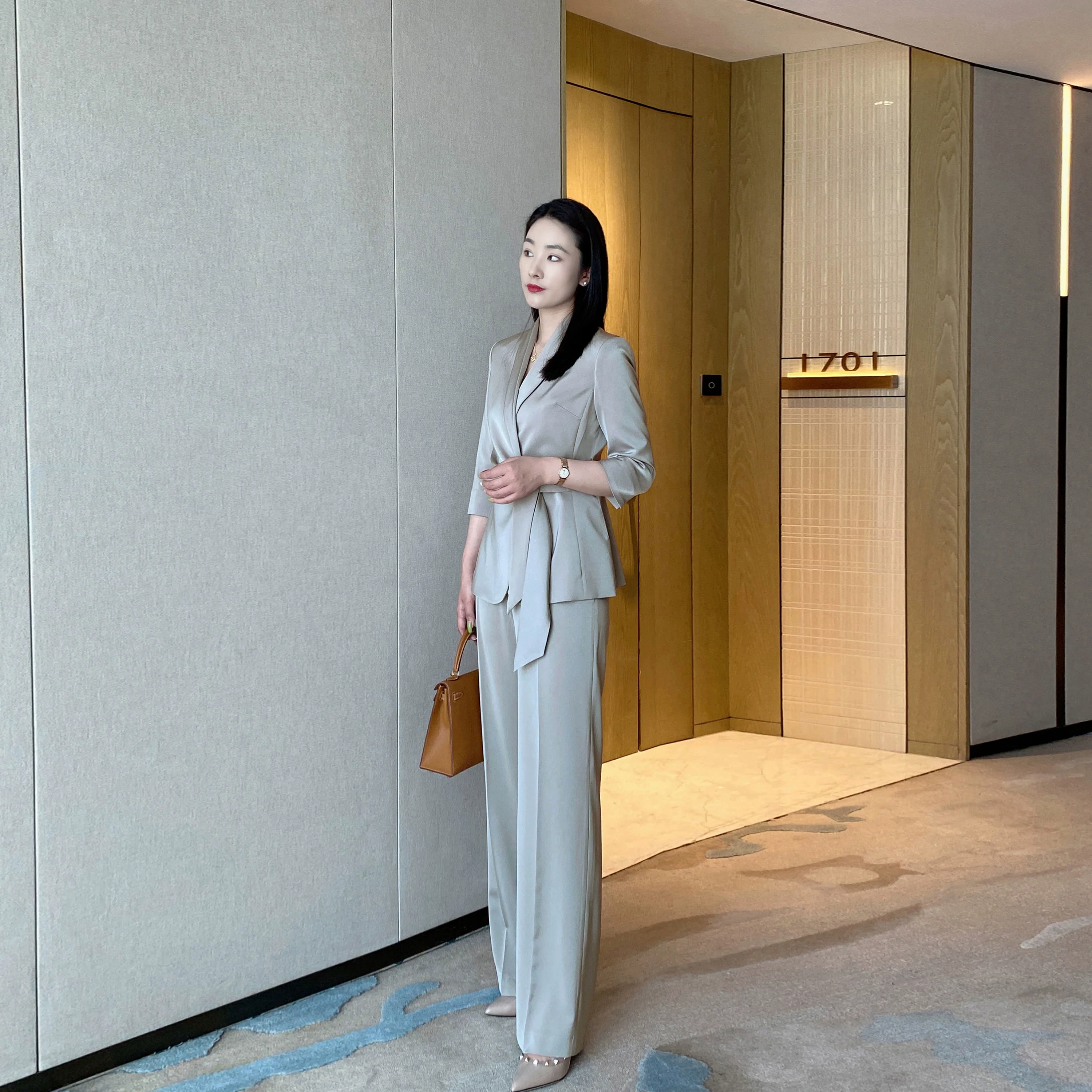 Mustard Polyester Classic Suit Jacket & Trousers Set for Women - Image 5