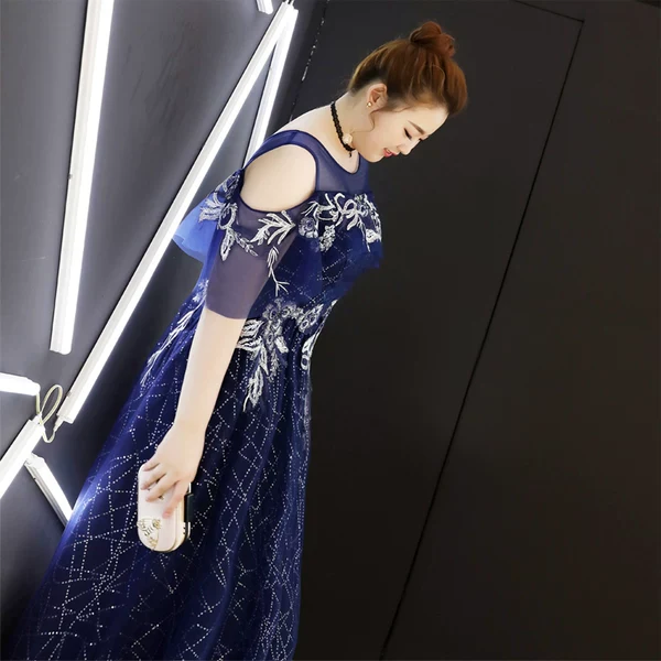 Navy Blue Sequin Evening Dress - Image 3