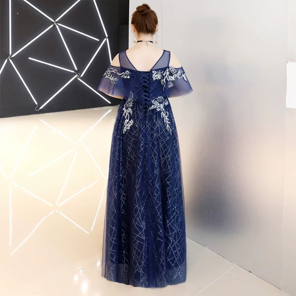Navy Blue Sequin Evening Dress - Image 4