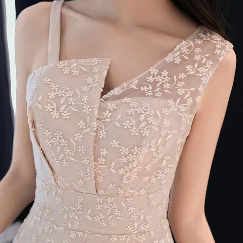 Simple Generous Champagne Long Host Temperament Banquet Party Small Evening Dress dress female - Image 7