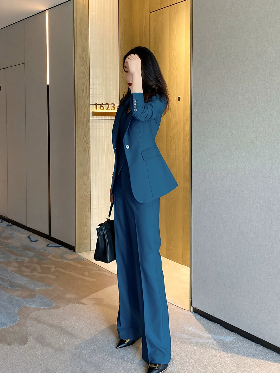 Peacock Blue Women's 3-Piece Slim Fit Suit Set - Image 3