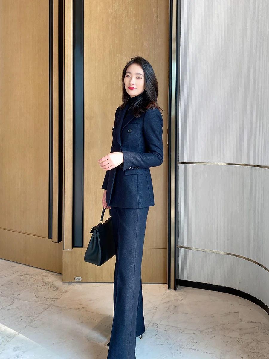 Premium Demi-Season Woolen Black Straight-Leg Trousers for Women - Image 4