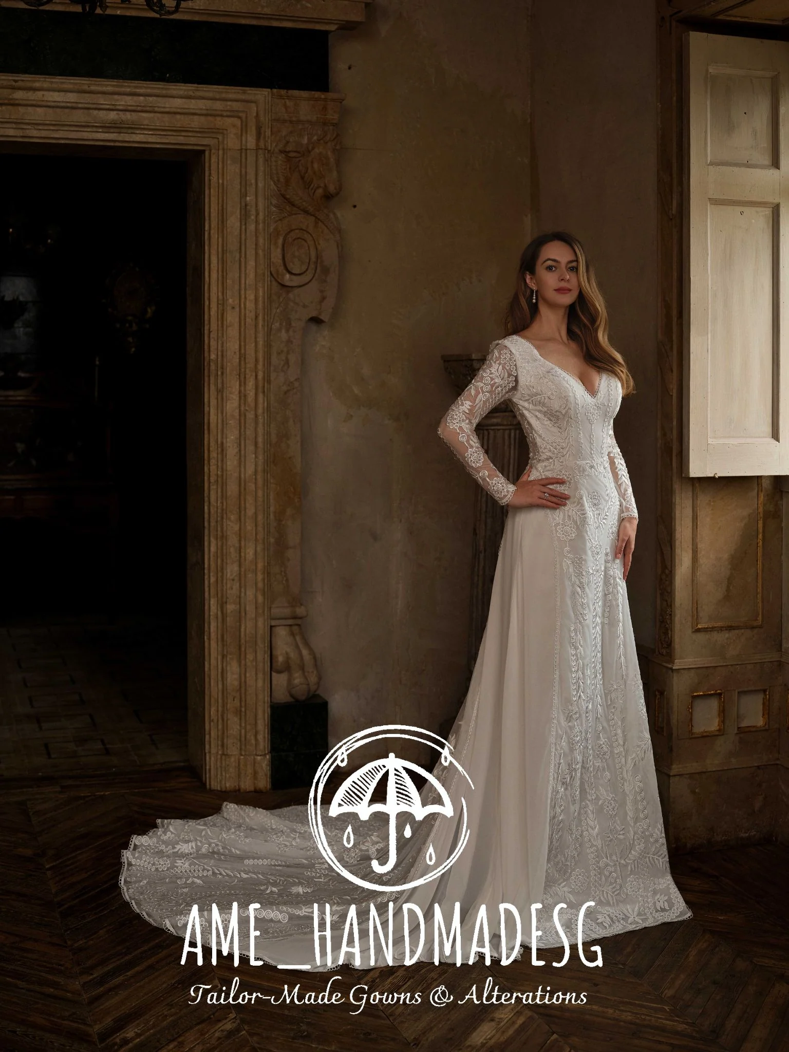Silent Grace: An Open-Back Lace Bridal Gown