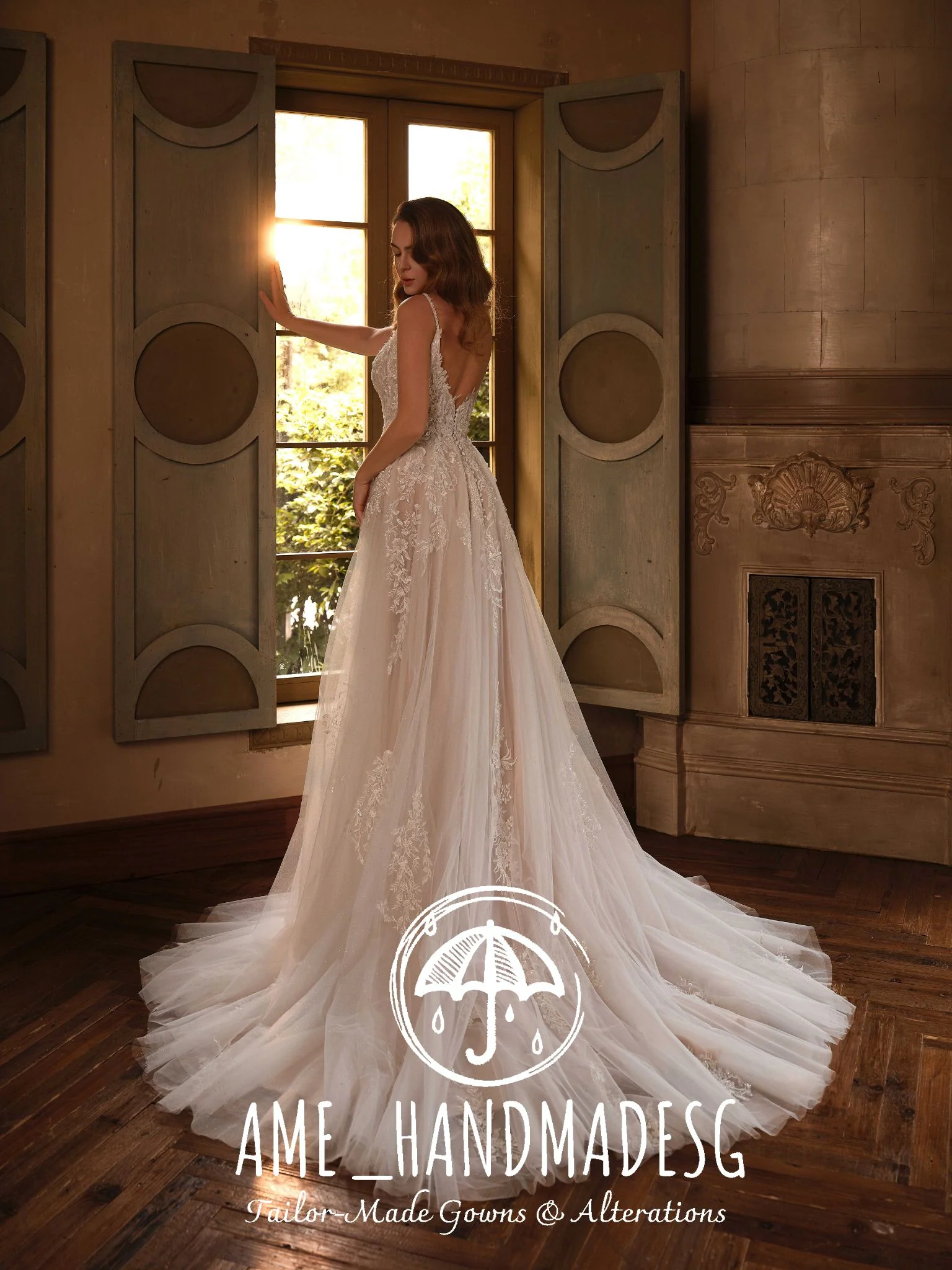 Luminous Romance – A Lace A-Line Bridal Gown with Soft Tulle Train - Image 2