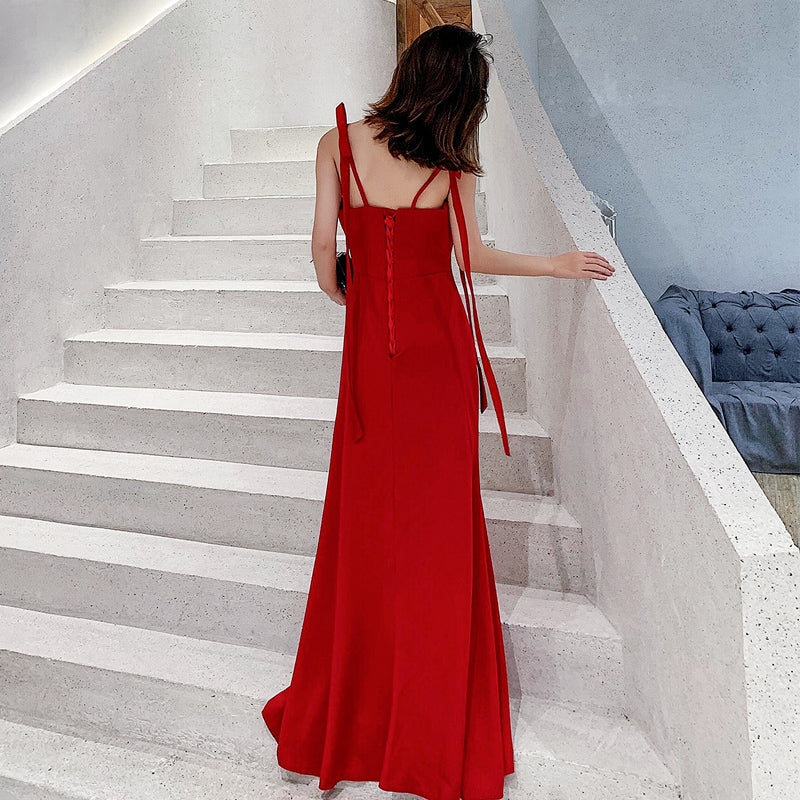 Tribute bride new long red wedding dress dress elegant sexy sling thin thank you banquet girl. - Image 5