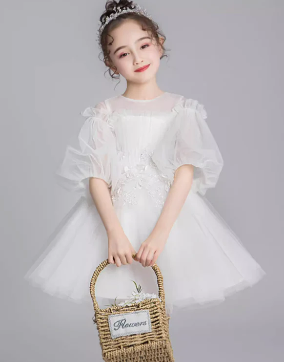 EG-SALE-AME-00160 Tulle Flower Girl Dress - White - Sizes 2-14 Years - Ame Handmadesg