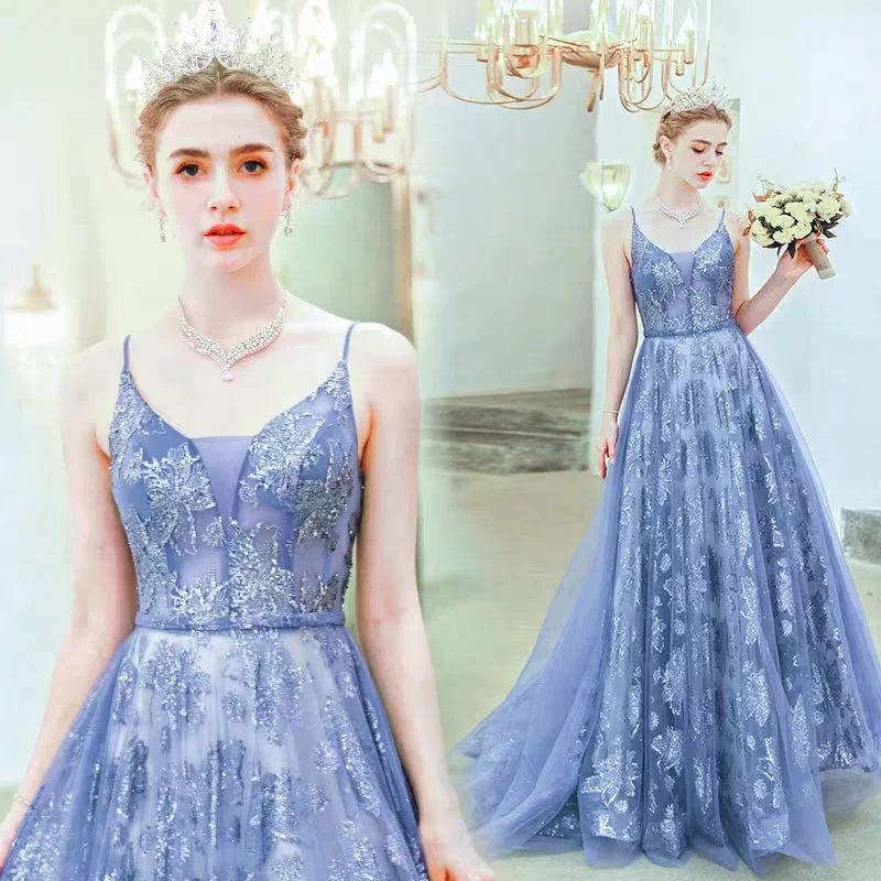 wedding dress, bright starry sea, haze blue bride, wedding toast, dinner party, performance, evening dress 2198