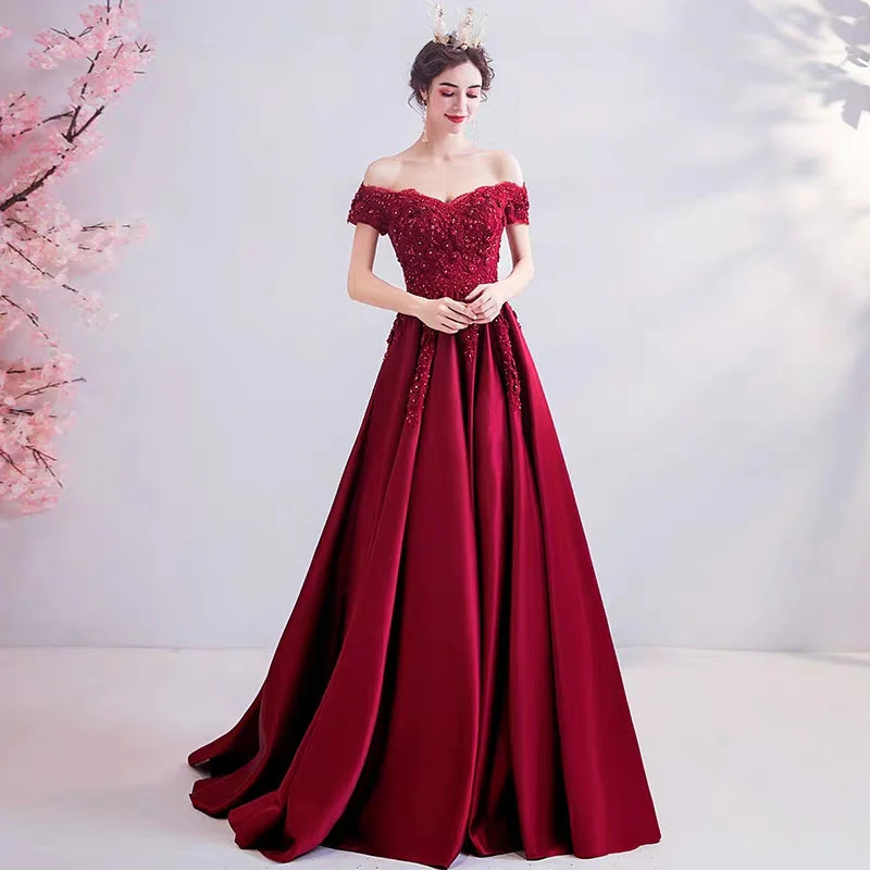 Wedding dress crystal diamond flower wine red bride wedding toast clothing wedding thank you feast wedding evening dress 2381 - Image 2