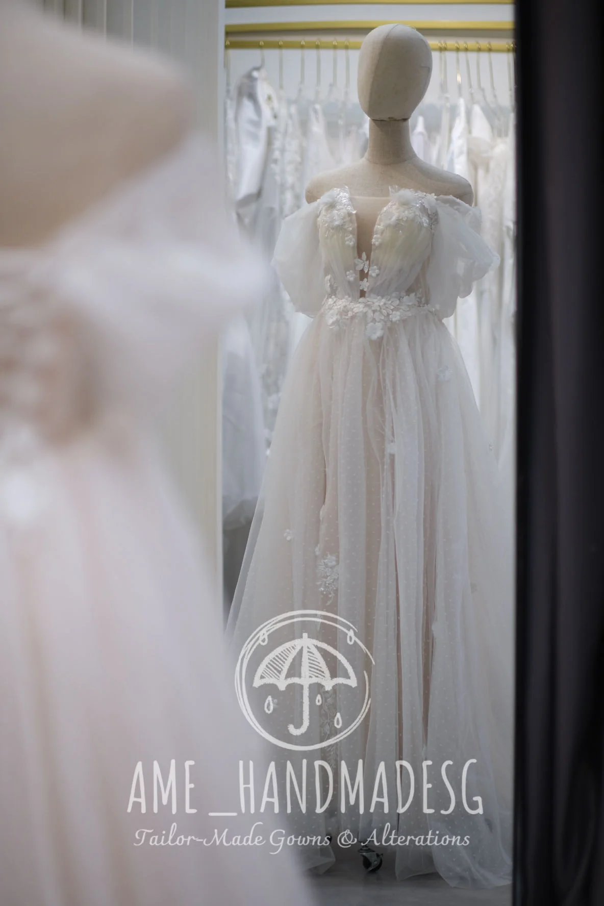 Premium Half Lace Beaded 3D Lace Wedding Gown | Ready-to-Wear - Image 3