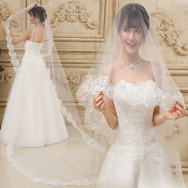 White Korean Extra-Long Bride's Veil - Image 2