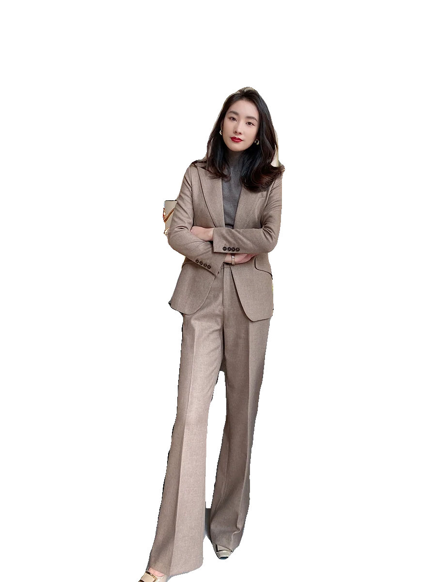 Winter Woolen Oat Coffee Women's Suit Set Loose Pants - Image 5