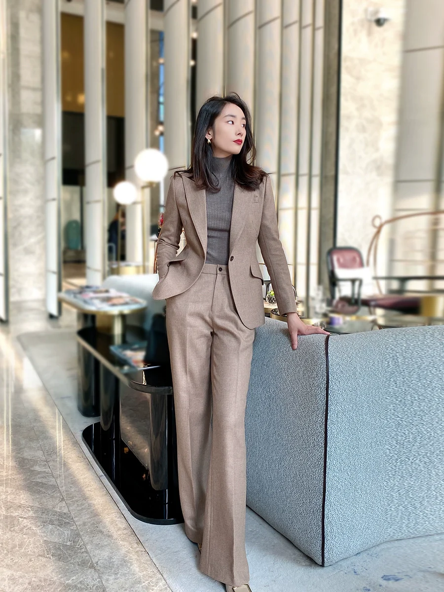 Winter Woolen Oat Coffee Women's Suit Set Loose Pants - Image 6