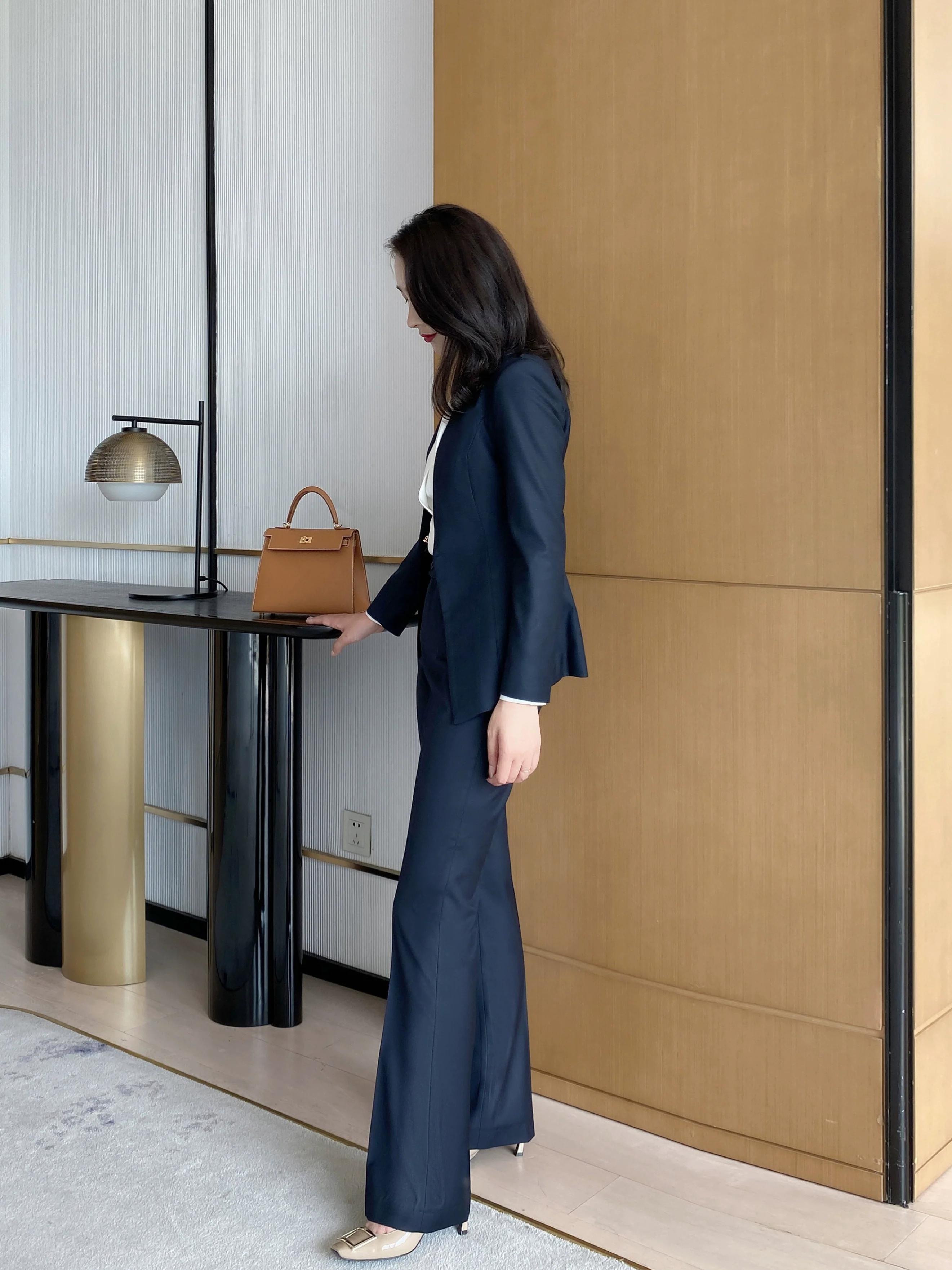 Women's Black Autumn Wool Suit Set with Flared Trousers - Image 4