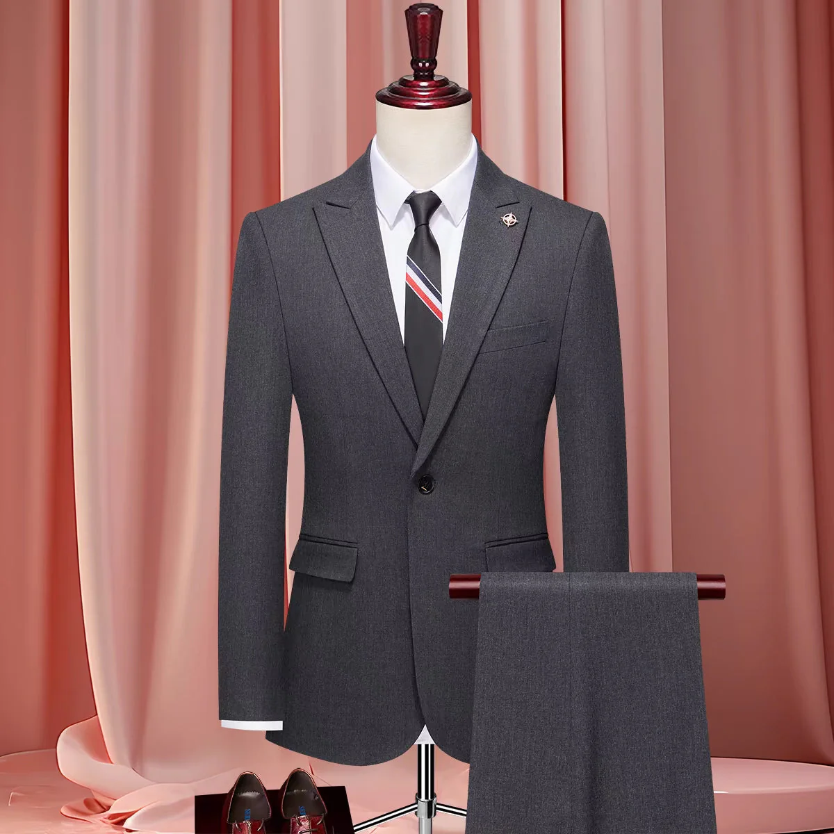 Suit Men's Wedding Formal Fit Korean Style Business British Work Suit Handsome
